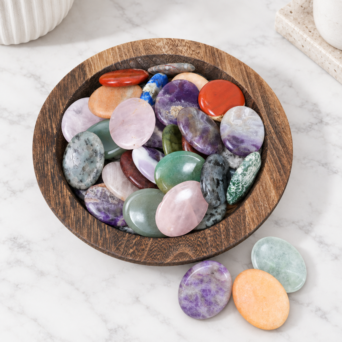 Crystal Worry Stones - Natural Polished Palm Stones for Anxiety Relief & Grounding