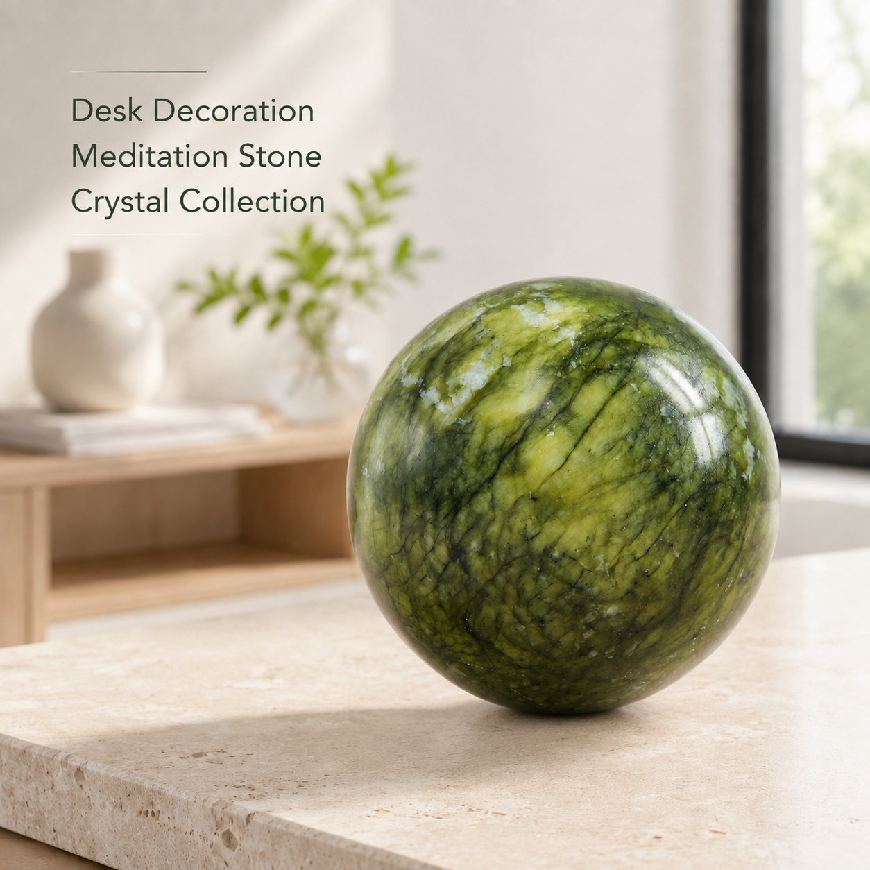 Natural Green Xiuyu Jade Sphere 6.6cm(2.6in), Hand Polished Healing Gemstone Ball, Natural Mineral Stone Sphere for Home Desktop Decor, Meditation Crystal Ornament