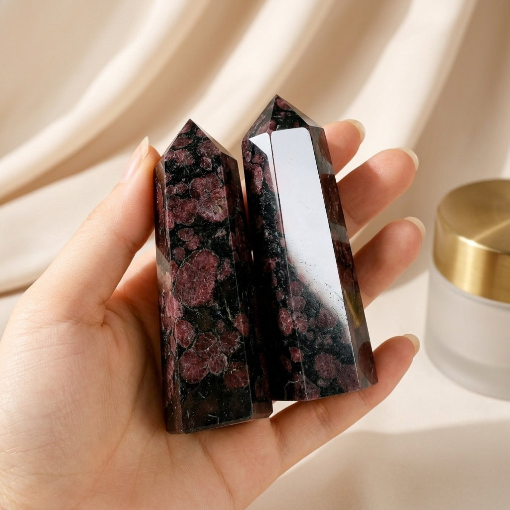 Garnet in Black Matrix Crystal Tower | Polished Obelisk Point for Grounding & Passion