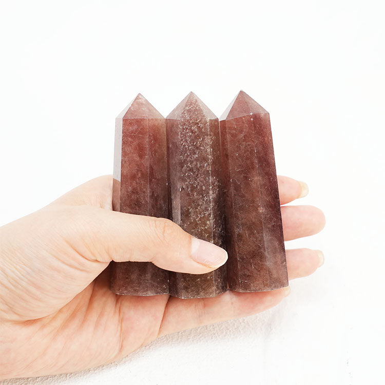 Decorative strawberry quartz point