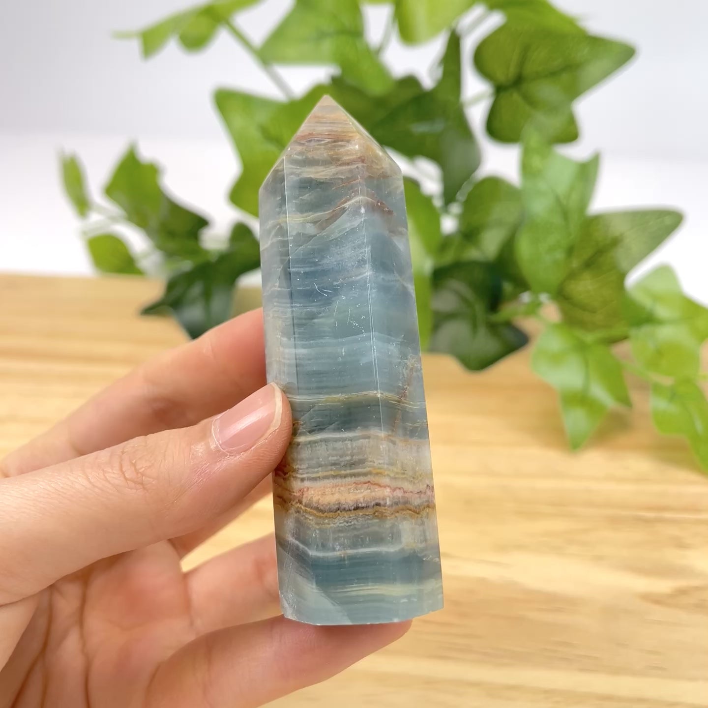 Natural Blue Onyx Single Point Crystal High Clarity Energy Wand for Alignment & Focus