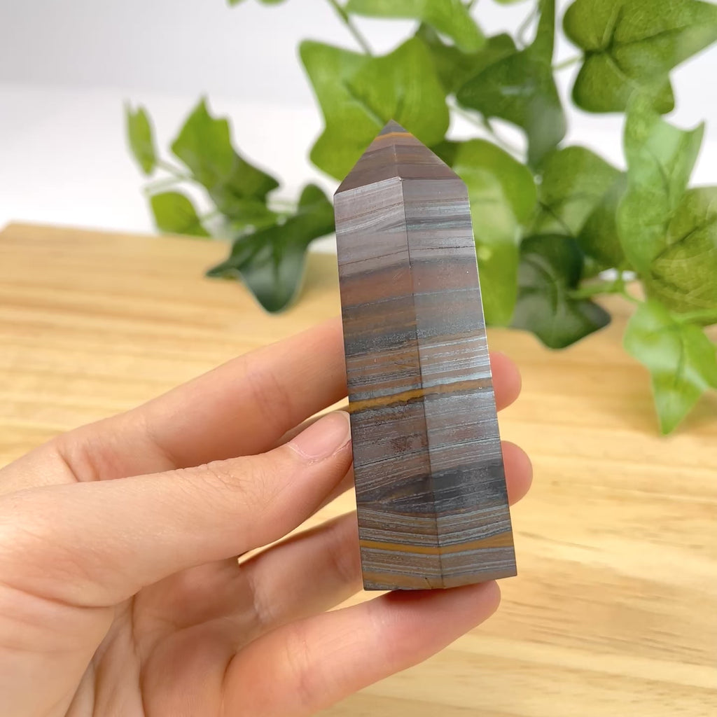 Natural Iron Tiger Eye Crystal Point Polished Grounding Stone for Strength & Protection