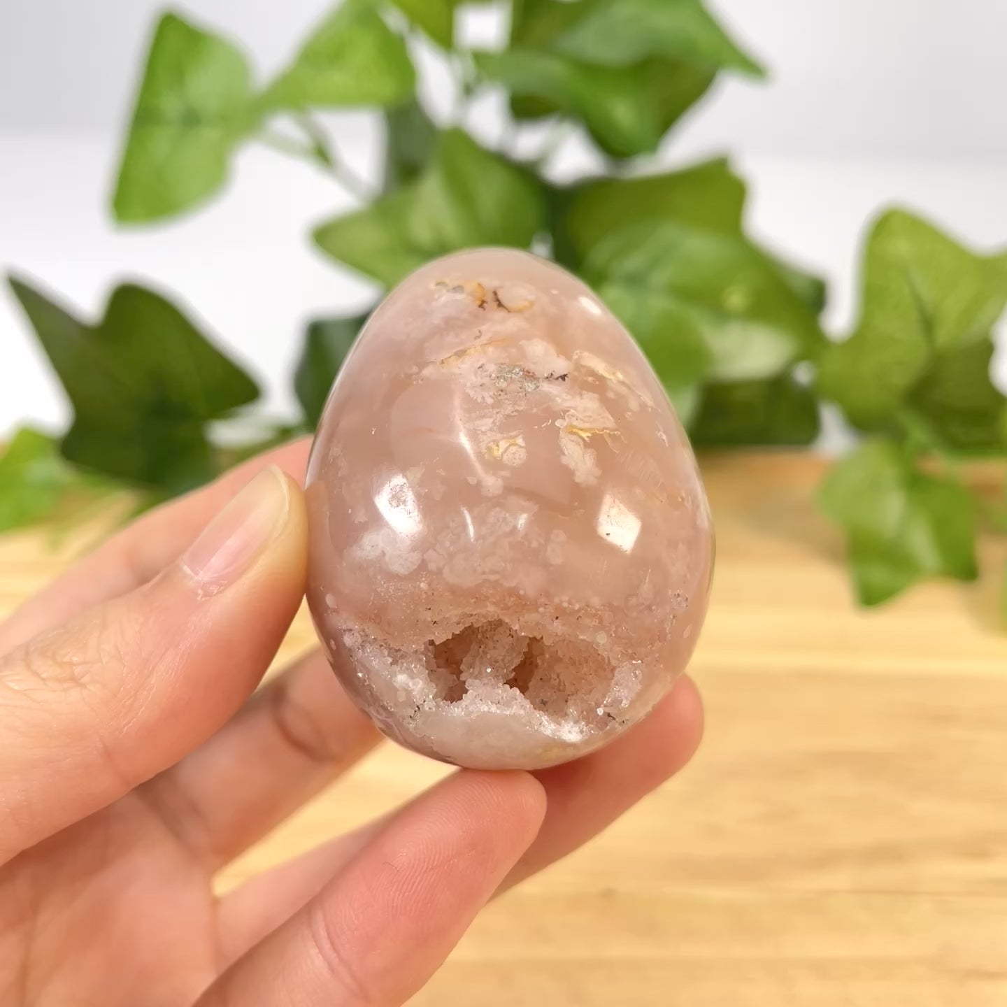Natural Flower Agate Egg Sculpture Unique Botryoidal Crystal Specimen