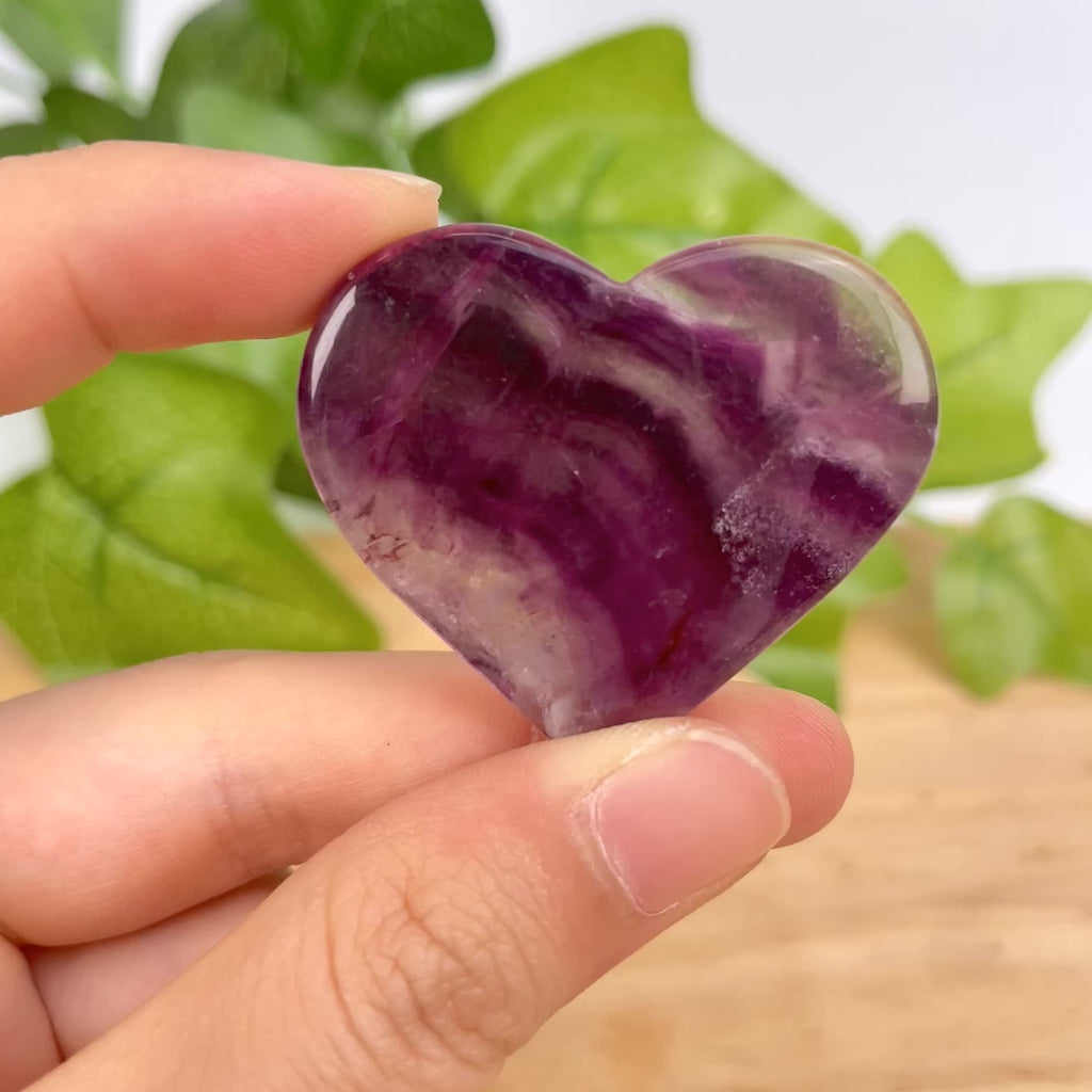 Purple Fluorite Heart Crystal | Polished Fluorite Palm Stone for Emotional Healing & Focus