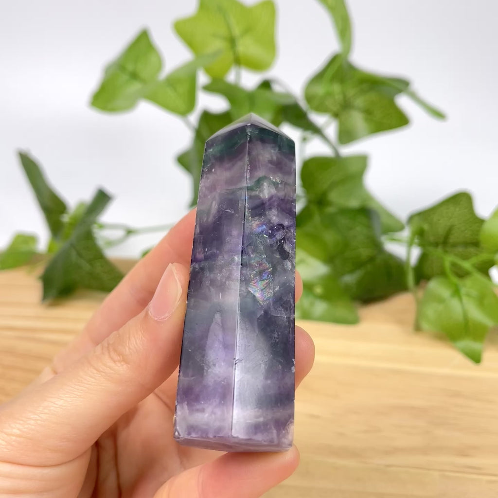 Rainbow Fluorite Crystal Point Tower | Polished Fluorite Wand for Healing & Home Decor