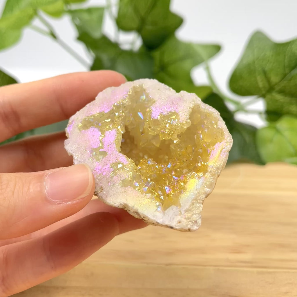 Rainbow Aura Electroplated Agate Geode Cluster | Natural Aura Agate Druzy Crystal for Home Decor & Energy Healing