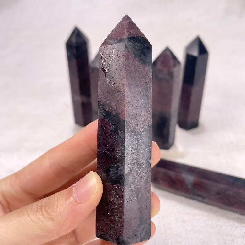 Garnet in Black Matrix Crystal Tower | Polished Obelisk Point for Grounding & Passion