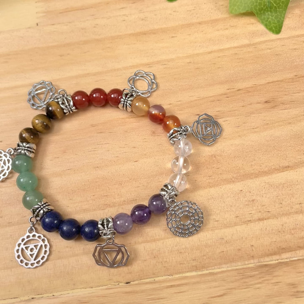 Premium 7 Chakra Natural Crystal Bracelet - Chakra Balancing Jewelry for Spiritual Healing & Yoga