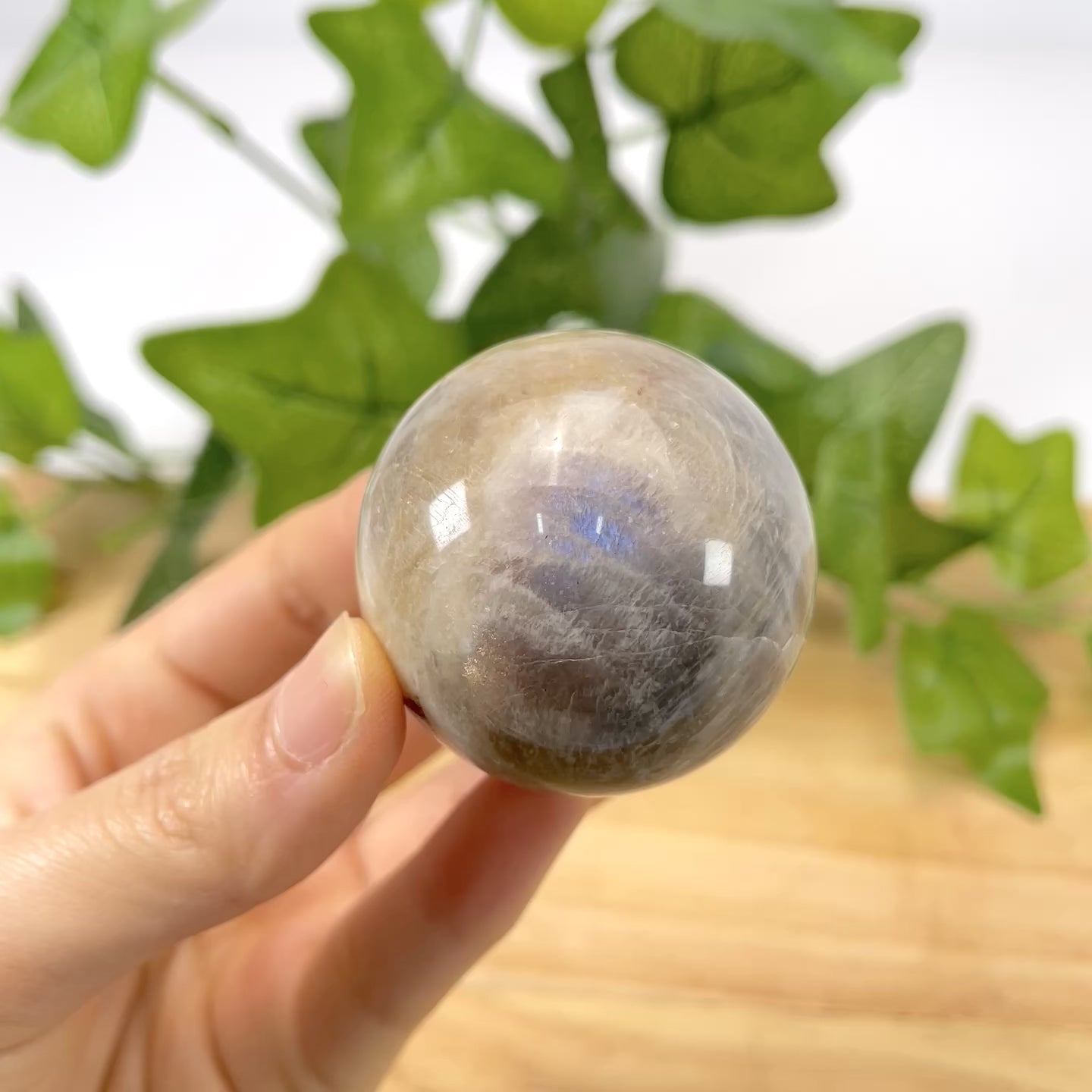 Orange Moonstone Mini Sphere | Tiny Healing Crystal, Portable Pocket Stone & Home Decor