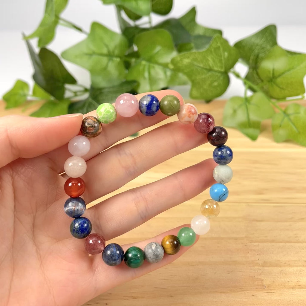 Natural Mixed Stone Beaded Bracelet, Handmade Crystal Bracelet for Women & Men