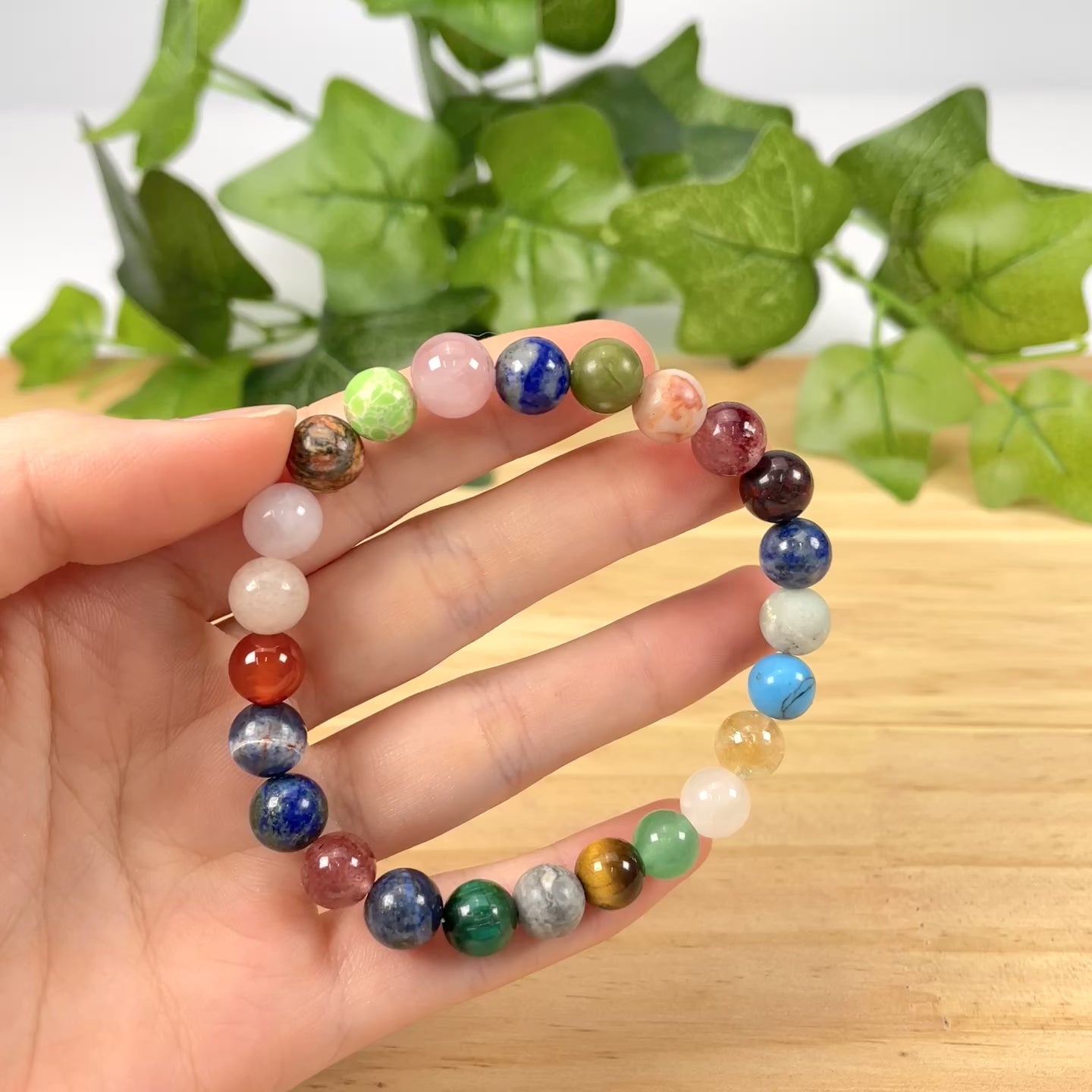 Natural Mixed Stone Beaded Bracelet, Handmade Crystal Bracelet for Women & Men