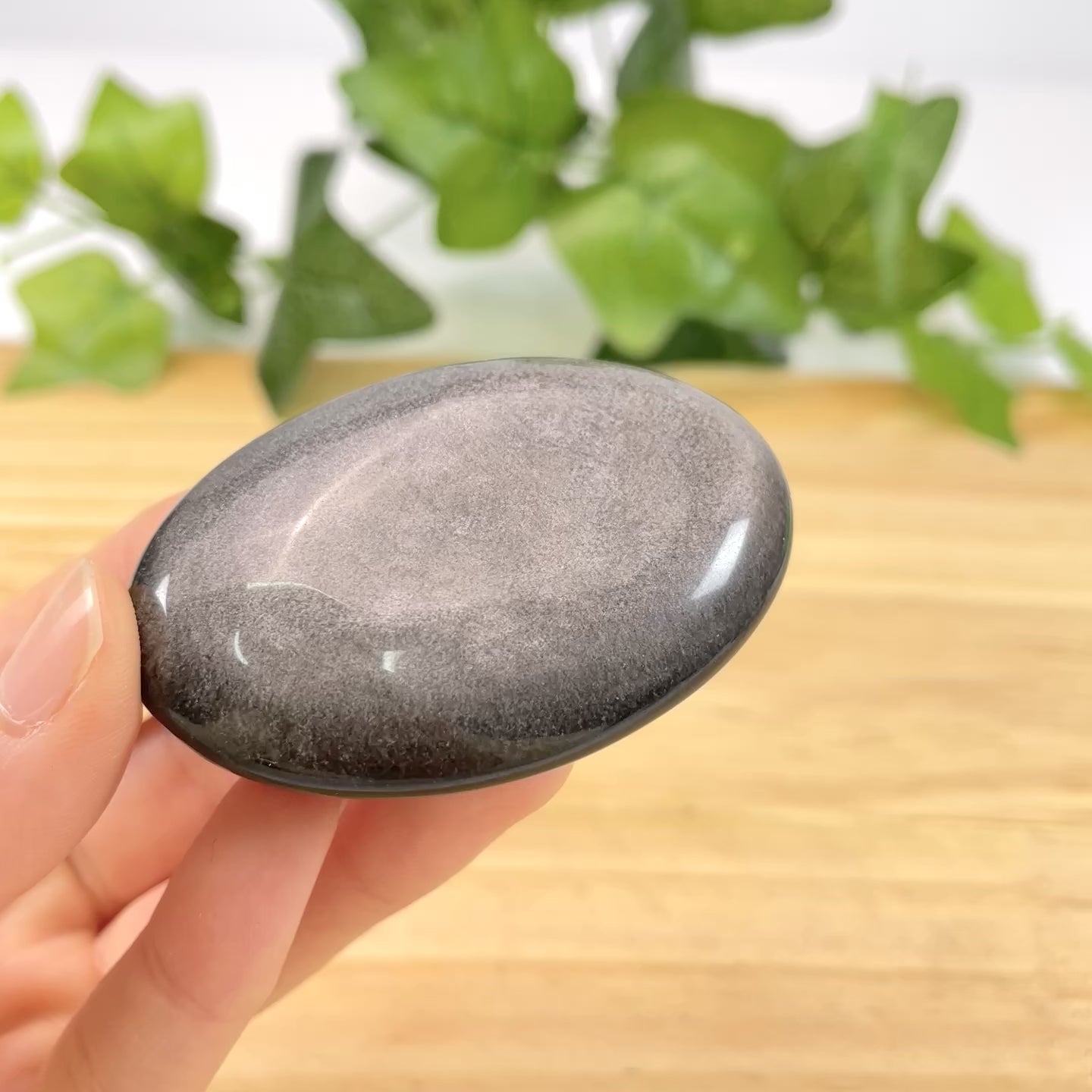 Silver Obsidian Palm Stone | Healing Crystal for Protection & Grounding